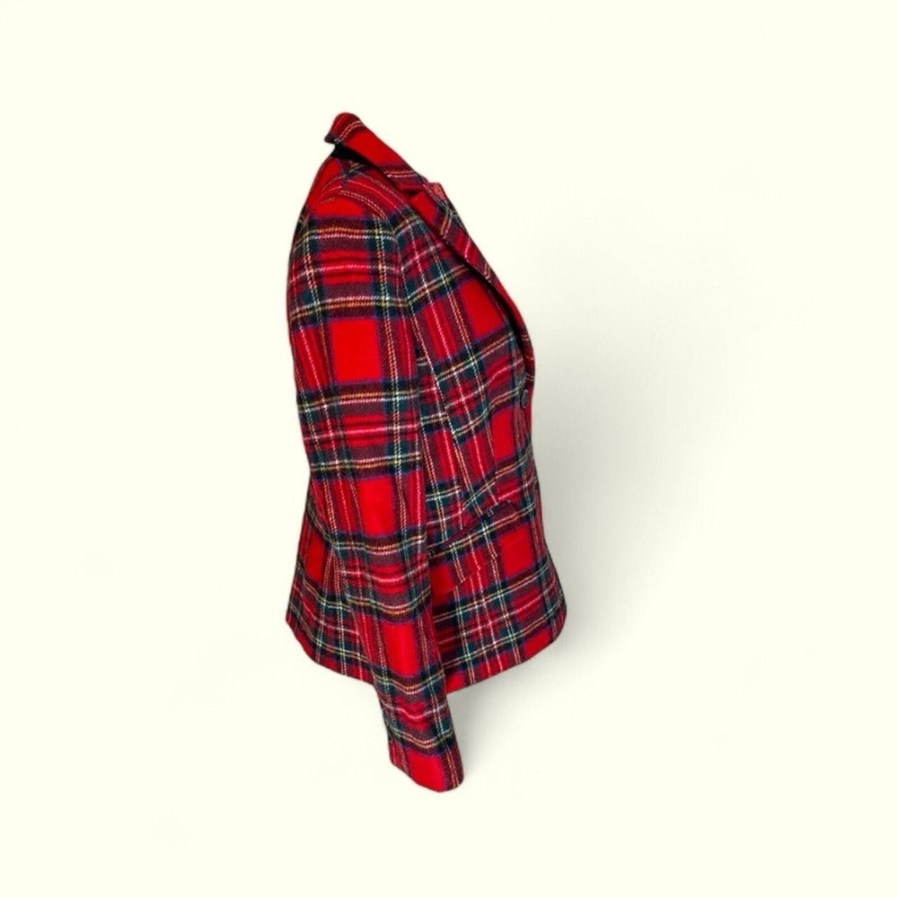 Talbots Plaid Blazer 8 Red Tartan Wool Blend Two Button Holiday Academic Jacket - Picture 4 of 13